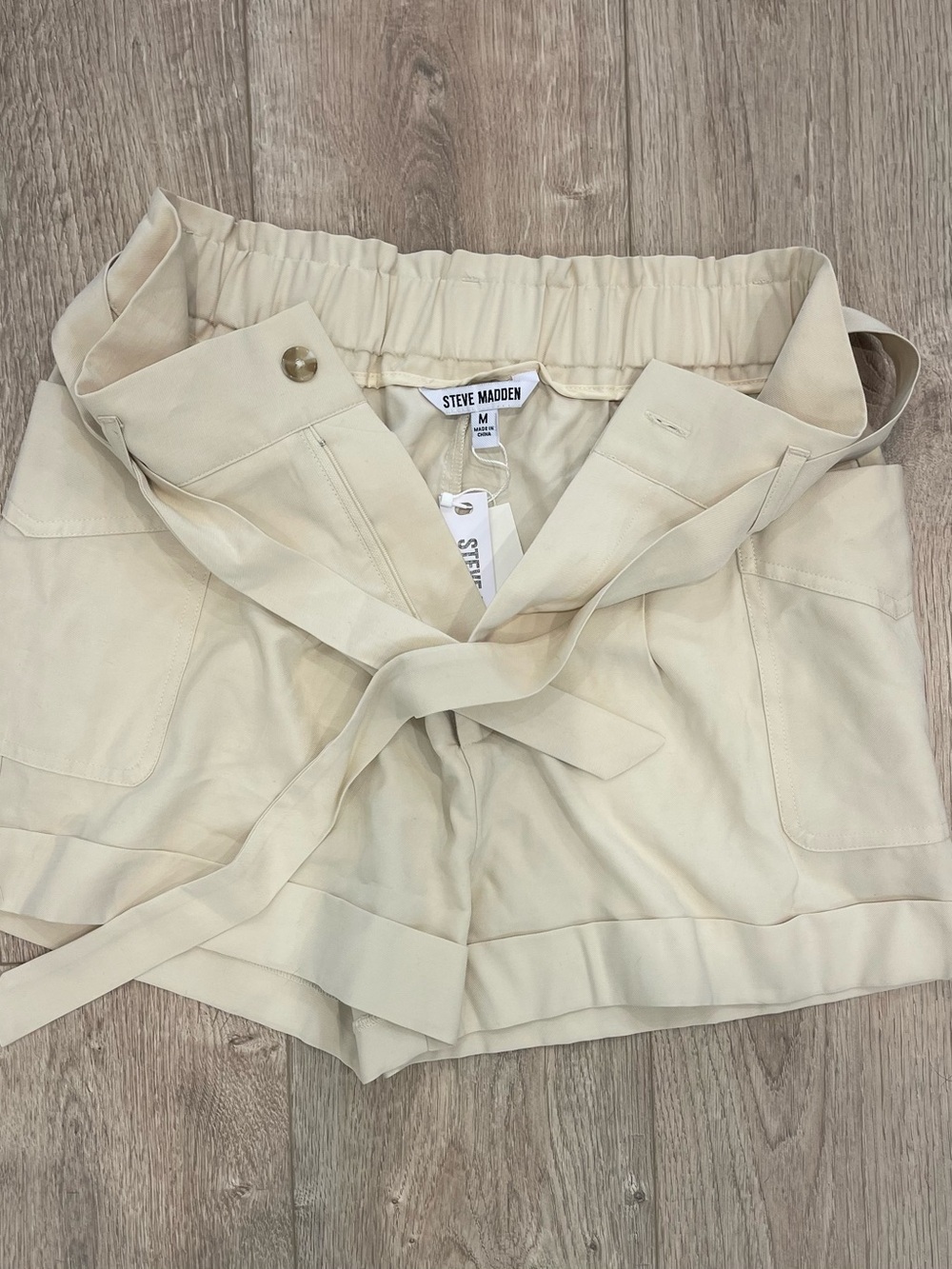 Steve Madden Cream Tie-Front High-Waist Shorts